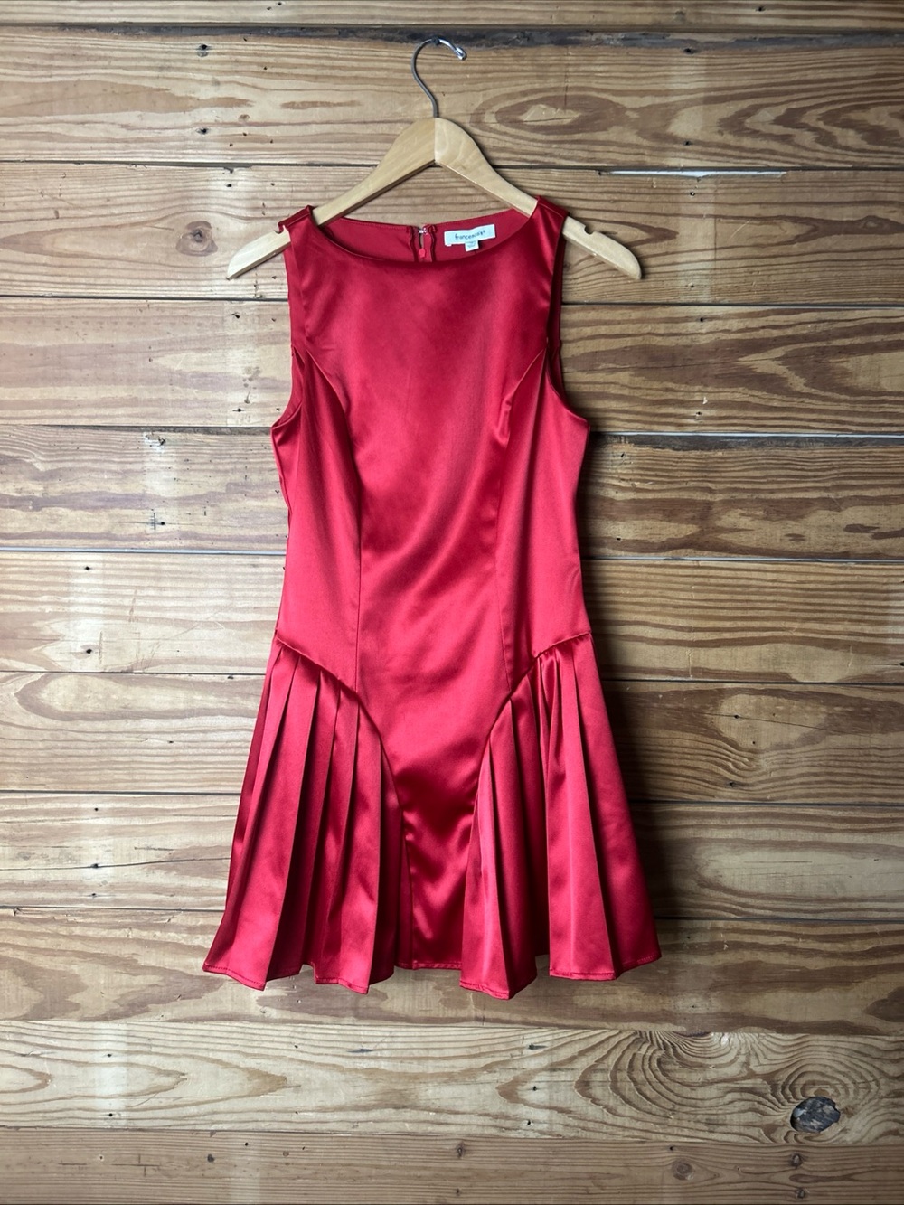 Francesca's Collections Red Satin Pleated Mini Dress